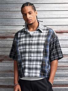 AXEPEAK Men's Casual Fashionable Street Plaid Print Loose Fit Drop Shoulder Shirt, Suitable For Daily Commute In Summer - Multicolor - View 4
