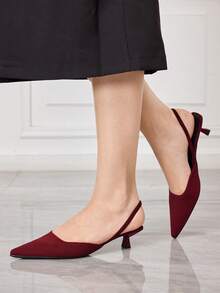 Sleekvia Ladies' Black Commuter Strap Elastic Strap Pointed Toe Thin Heel Kitten And Spring Festival Women's Shoes - Burgundy - View 5
