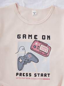 Bộ đồ ngủ ngắn tay và quần đùi in hình hoạt hình máy chơi game dễ thương, thời trang dành cho bé trai. - Màu be - Xem 7