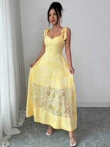 EMERY ROSE Ladies Weave Elegant Summer Long Dresses For Vacation - Yellow - View 7
