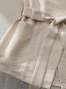 Franclia Women's Apricot Summer Sleeveless Linen Cotton Bamboo Tie Waist Thin Suit Jacket Beachwear Linen Cardigan Outfit Women's Casual Jacket Everyday Versatile Jacket Sleeveless Jacket - Apricot - View 6