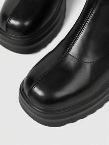 ROMWE Goth Women's Thick Heel Tall Boots, Ankle Length Chunky Heel Boots For Petite, Zipper Back, Fashion Riding Boots, Spring/Autumn - Black - View 3