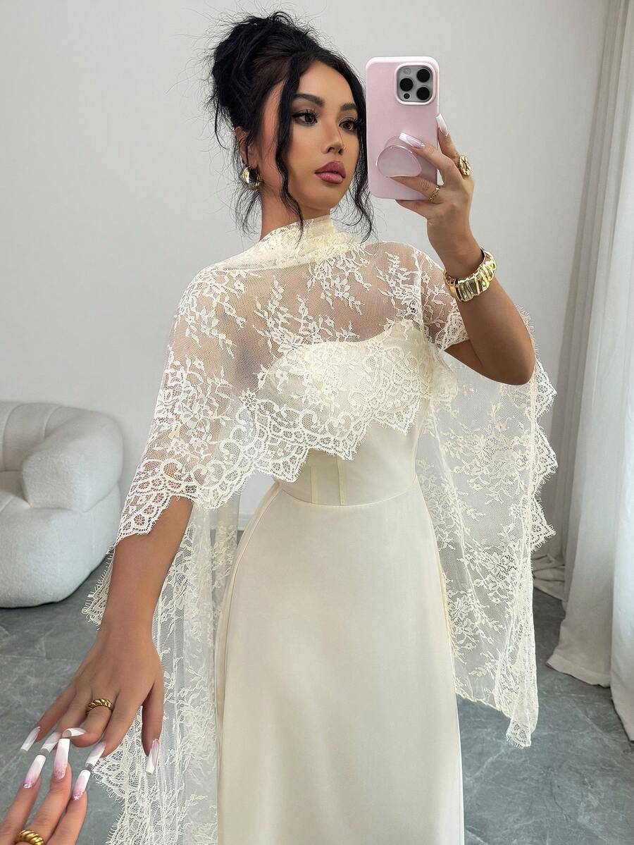 Elenzga Đầm cổ yếm ren phối màu trơn gợi cảm mùa Thu/Đông mới, có bèo nhún ở gấu, xẻ tà trước và dây buộc cổ, thích hợp cho tiệc tùng, Halloween, Giáng sinh, các sự kiện ngày lễ, hẹn hò. - Màu vàng ngỗng - Xem 1