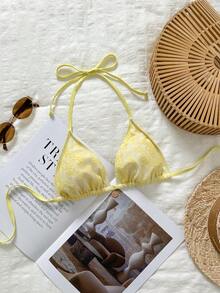 Swim Mod 2026SS新款女裝泳衣，適合度假、約會、西式風、郵輪、海灘、島嶼、公路旅行、四季、音樂節、波西米亞度假、波西米亞風度假，黃色蕾絲甜美可愛復古休閒海灘度假女裝泳衣上衣，黃色比基尼，黃色泳衣，檸檬比基尼兩件式泳衣，比基尼上衣與泳褲，黃色兩件式泳衣套裝，檸檬泳衣海灘1件套，黃色女裝泳衣兩件套，女裝比基尼套裝，泳衣1件套，女裝海灘穿搭1件套，比基尼，度假替代穿搭女裝比基尼 - 彩色 - 查看 2
