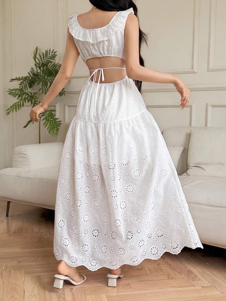 Niche Romantic Ruffle Collar Dress, French Vacation Style Backless Slit Dress For Women Maxi Dress Sundress Boho
