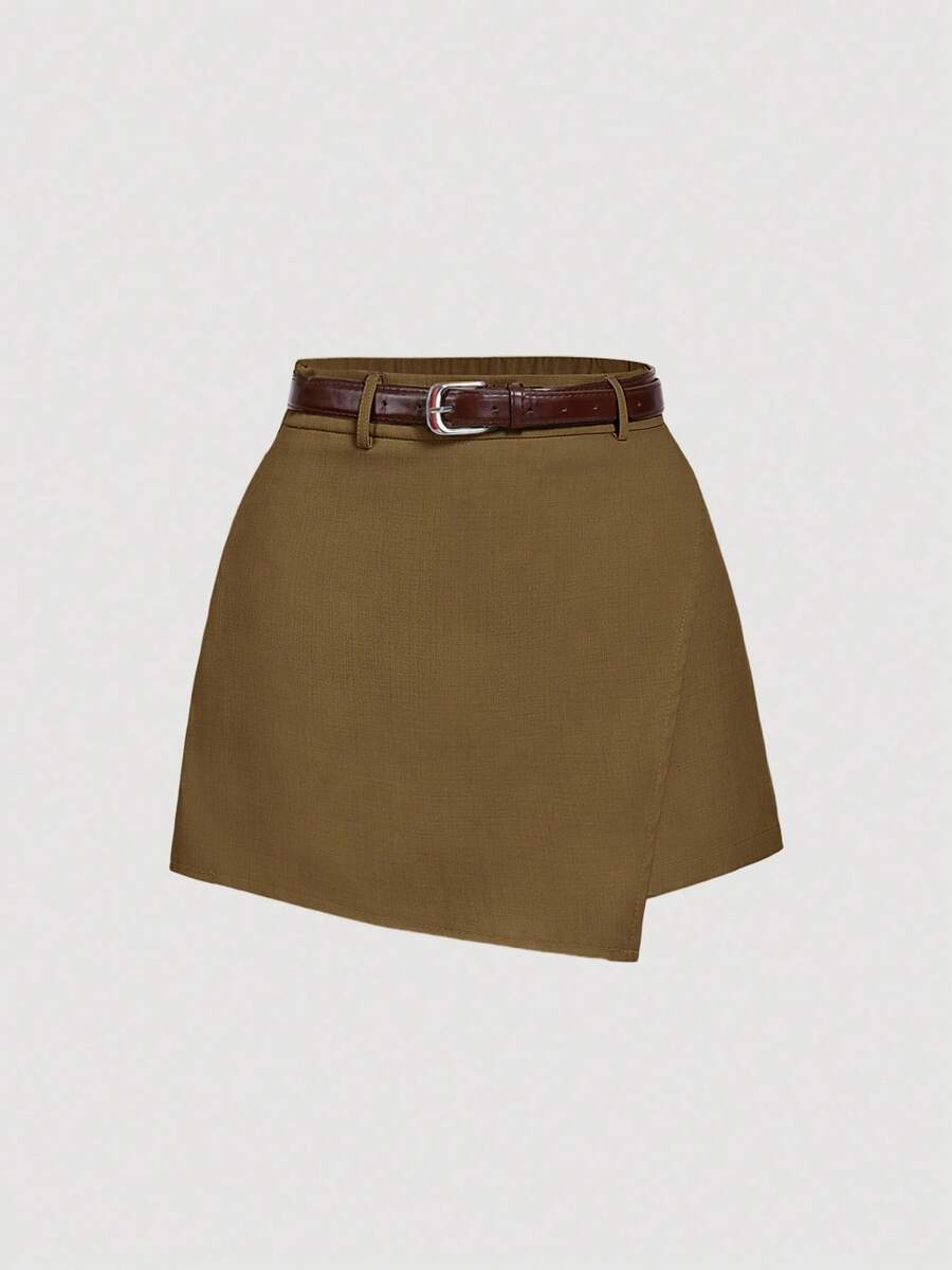 SHEIN MOD Váy/quần dài nữ màu trơn, kiểu dáng thường ngày, có thắt lưng, phù hợp mặc hàng ngày, đi làm, đa năng, thích hợp cho mùa hè. - Màu nâu  Mocha - Xem 1