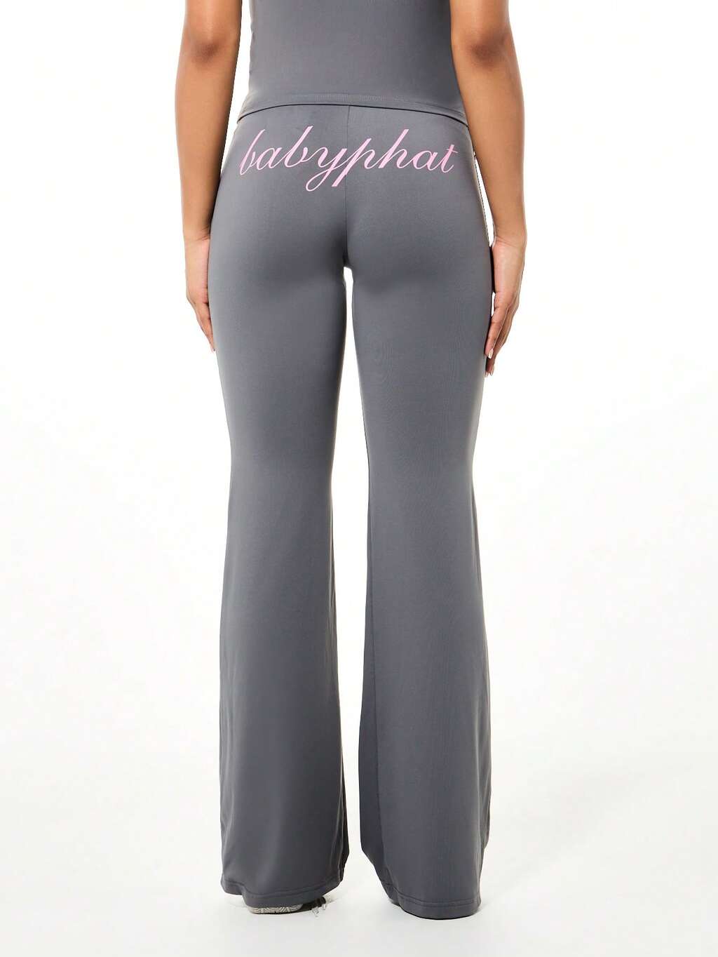 BABYPHAT 핑크 스크립트 로고 프린트 와이드 레그 하이라이즈 플레어 팬츠 캐주얼 일상 편안한 스타일을 위한 패션 스테이트먼트 팔라초 팬츠
