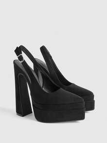 CUCCOO LuxiPop Sepatu Wanita Bertumit Lancip dengan Hak Tebal, Sol Tebal Dua Lapis dari Kain Beludru, Bergaya, Sederhana dan Nyaman, Gesper untuk Pesta dan Jamuan Sehari-hari - Bulu domba, hitam - View 2