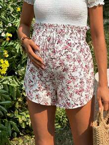 SHEIN Maternity Summer Fashion Ditsy Floral Drawstring Loose Shorts - Multicolor - View 4