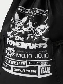 THE POWERPUFF GIRLS X SHEIN 卡通图案抽绳包，运动、健身、旅行、游泳、沙滩运动背包、健身包，男女通用及儿童健身配件 - 黑色 - 查看 4