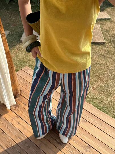 Livesso Quần ống đứng dáng rộng thoải mái cho nữ, thiết kế phối sọc nhiều màu sắc, phù hợp cho mùa xuân, hè, dạo phố, lễ hội âm nhạc, ngày Valentine, đám cưới, đi biển, phong cách boho.