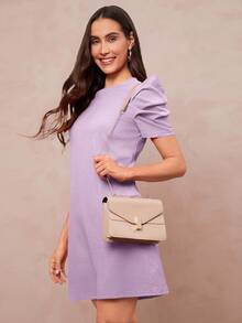 Amorya Đầm ngắn tay đơn sắc tối giản dành cho nữ - Màu tím  Violet - Xem 4