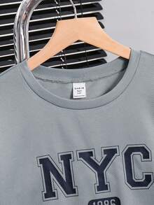 SHEIN 2件套青少年男童休闲宽松舒适品牌logo装饰短袖上衣和短裤套装，春夏款 - 彩色 - 查看 7