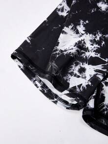 SHEIN Tween Girls Tie Dye Print Hollow Back Cami & Biker Shorts 2-Piece Set, Suitable For Yoga, Sports Day, Back To School - Black - View 14