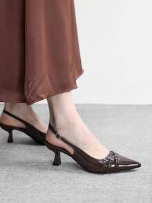 CUCCOO BIZCHIC 女士尖头细高跟鞋，棕色，多带后跟设计，优雅时尚，通勤必备，后系带款式，适合日常穿着、工作和购物等各种场合。 - 咖色 - 查看 8