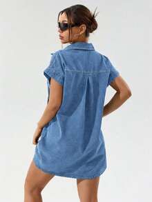 SHEIN PETITE Women's Casual Short Denim Dress ,Petite Women - Light Wash - View 2