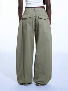 COUREZ Low Rise Medium Balloon Trousers With Adjustable Back Strap Detail /Y2K Spring Clothes For Women Street Streetwear Beige Trousers Going Out Outfits Party Rave Outfits Festival Bottoms Summer Outfits - Army Green - View 3