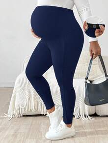 Plussiva 孕妇加大码弹力纯色可调节腰带手机口袋裤 - 寶藍色 - 查看 3