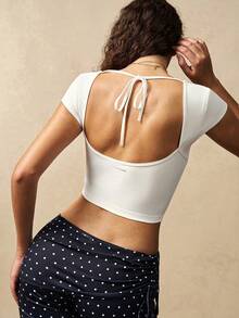 VARSIVA Women's Backless Cropped Sports Top,All White Summer Athleisure Gym Fitness Yoga Pilates Running Everyday Wear,Stylish Neckline All Seasons Top - White - View 11