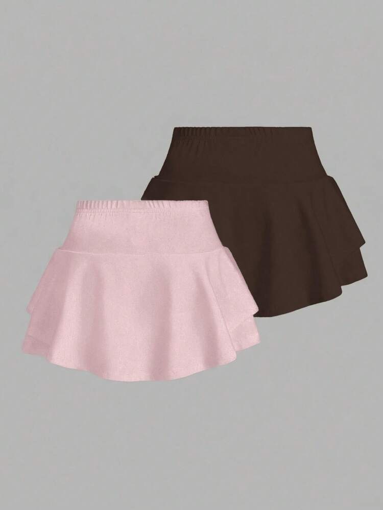 Set de 2 piezas de shorts y falda deportivos casuales de punto para mujer - Burdeos - Añade 7