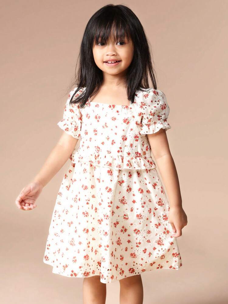 Floral Square Neck Puff Sleeve Mini Dress