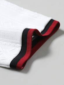 EGENSIO Men's Jacquard Textured Ribbed Collar Ribbed Cuff 3-Button Polo Shirt - White - View 8