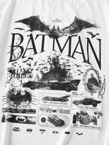 BATMAN X SHEIN 加大码男士蝙蝠字母印花短袖T恤 - 白色 - 查看 7
