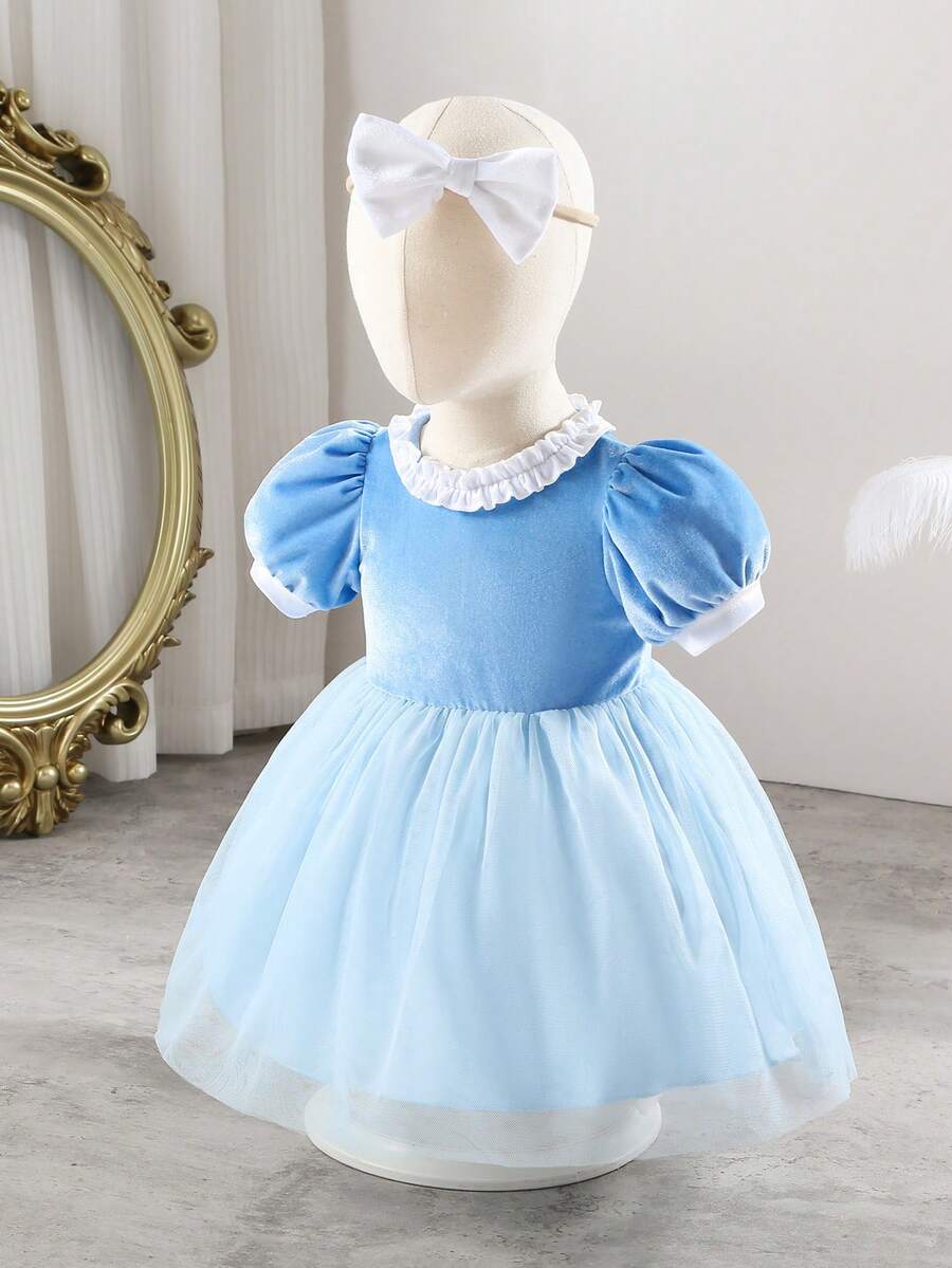 Glamorique Kids Young Girls Dress,Birthday Outfits For Baby,BOW,Velvet,ElegantSilk, - Blue - View 1