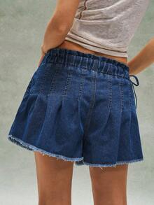Bohemela 女士多褶毛边牛仔短裤 情人节 女士情人节礼物 女士度假 夏季 女士夏季节日 女士春季节日 - 深色水洗藍 - 查看 6