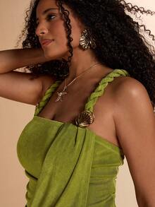 SHEIN BAE Plus Size Green Twist Knot Spaghetti Strap Tank Top - Green - View 5