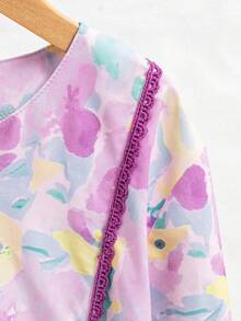 Tween Girls Elegant Floral Print Dress - Purple - View 7