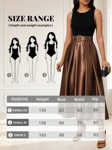 SHEIN Lady Petite Chân váy xếp ly chữ A màu trơn thanh lịch dành cho nữ, thích hợp cho các bữa tiệc. - màu nâu - Xem 6