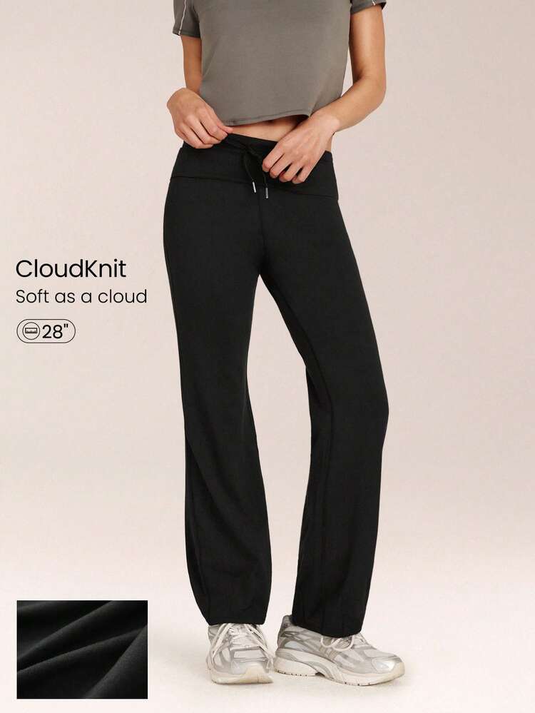 CloudKnit Move & Glow Stretchy Soft Lightweight Adjustable Drawstring Waist Side Slip Pockets Foldover Waist Flare Leggings Daily Casual Street Wear