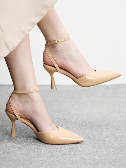 CUCCOO BIZCHIC Women Shoes Pointed Thin High Heel Apricot Back Ankle Strap Slingback Simple Classic Women's High Heel Shoes Daily Versatile Commuter Fashion Party Women's Slingback Shoes Spring Shoes