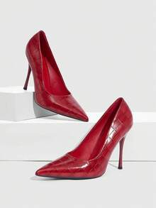 CUCCOO SZL Tacones de aguja de unicolor y diseño minimalista para mujer, zapatos casuales de uso diario para primavera, vacaciones de primavera, Pascua y Navidad - Rojo piedra - Ver 3