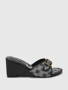 CUCCOO BIZCHIC Sandalias de plataforma casuales con adornos de rhinestone para mujer - Blanco y Negro - Ver 6