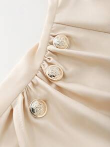 Franclia Women's Plain Champagne Sleeveless Tank Top V Neck Regular Length Zipper Detail - Champagne - View 6
