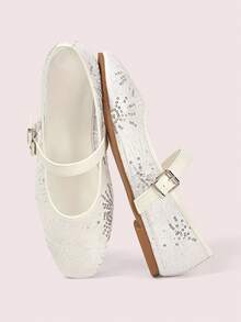 CUCCOO DOLLMOD Women's Shoes Mesh Embroidery Decorative Flat Bottom Mary Jane - White - View 2