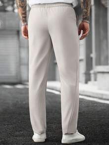 Manfinity CasualCool Men's Solid Color Elastic Waist Drawstring Ankle Cuff Pocket Casual Pants - Grey - View 2