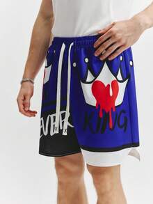 TOKVUE Men's Two Pieces Hip Hop Shorts Set,Dark Blue Summer Streetwear City Break Graphic Print Geometric Drawstring Basketball Sports Casual - Blue - View 5