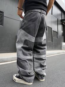 Manfinity ZONE917 Men's Casual Distressed Gray Denim Jeans, Street Fashion - Dark Grey - View 2