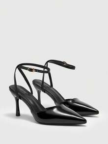 CUCCOO BIZCHIC Giày nữ, giày cao gót mũi nhọn, gót mảnh, màu đen, quai ngang mắt cá chân, giày cao gót hở gót, giày đi làm hàng ngày, giày nữ đa năng. - màu đen - Xem 7