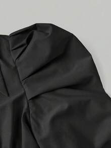 SHEIN MOD 大码复古宫廷风两件套，羊腿袖衬衫搭配高腰百褶裙，春夏时尚两件套 - 黑色 - 查看 4