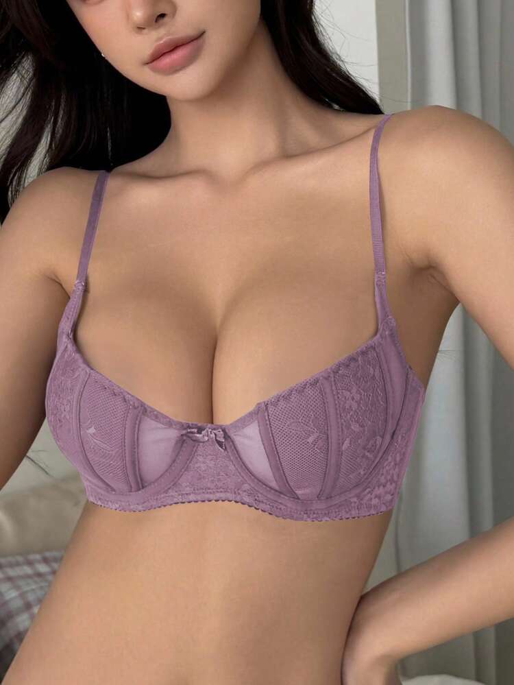 Adjustable Strap Mesh & Lace Padded Sexy Bra For Women Lingerie For Women