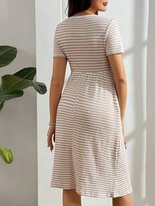 SHEIN Maternity Striped Print Casual Short Sleeve Dress - Multicolor - View 2
