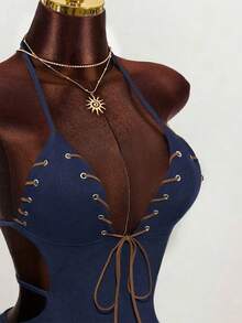 Mistrie Vestido sin mangas con lazo azul marino para mujer - Azul Marino - Ver 5