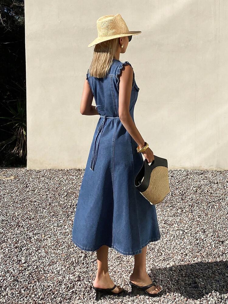 Sleeveless Denim Dress, French Elegant Dress For Women, Summer