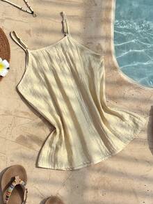 SHEIN Franclia Women's Solid Color Minimalist Casual Camisole Beach Tops For Women - Apricot - View 2
