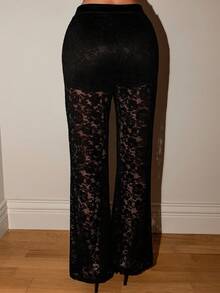 Bris Aura 女式高腰花卉蕾丝优雅时尚喇叭裤 - 黑色 - 查看 2