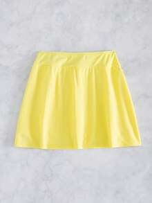 Swim Lushoire 女士纯色沙滩套装，优雅侧开衩裙裤设计，泳装和沙滩短裤 - 淡黃色 - 查看 7